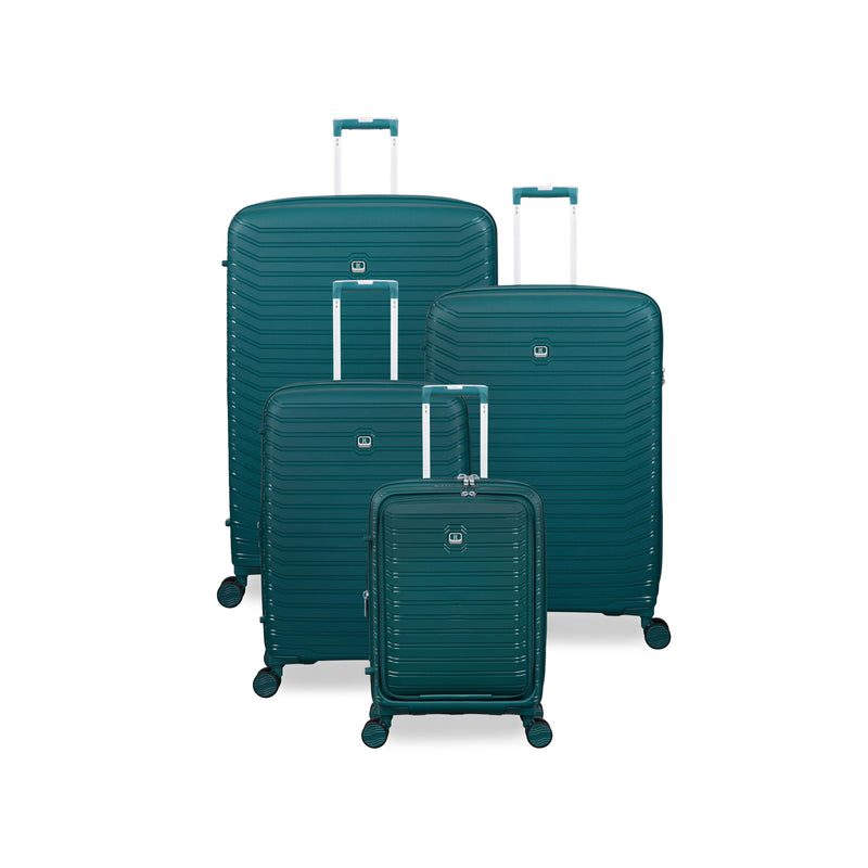 Continuous 4 Piece Hardside Expandable 8 Wheel Spinner Luggage Set with Hard-Pocket Carry-On (Deep Teal)