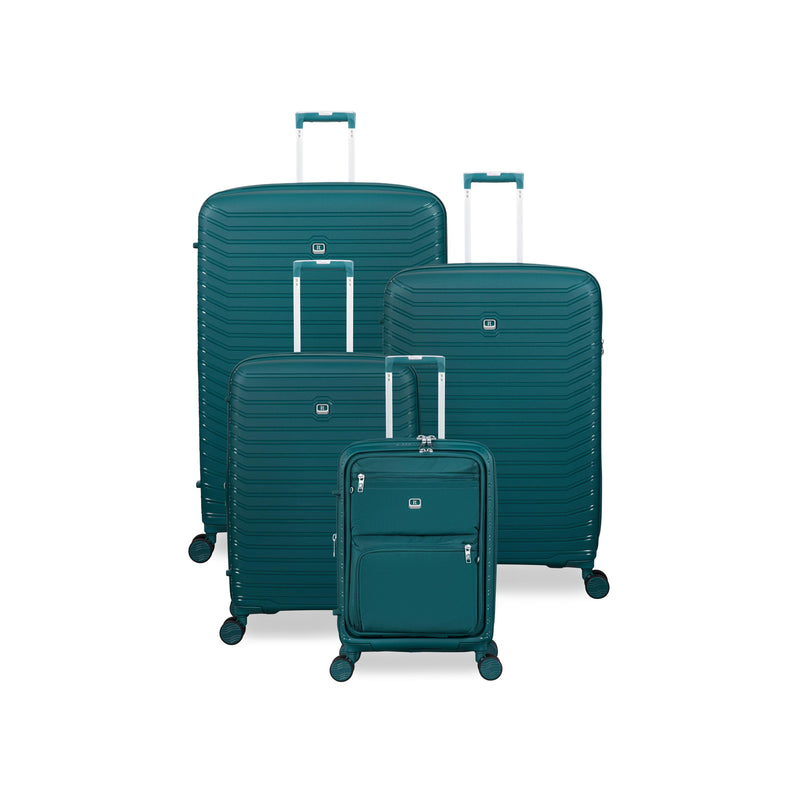 Continuous 4 Piece Hardside Expandable 8 Wheel Spinner Luggage Set with Soft-Pocket Carry-On (Deep Teal)