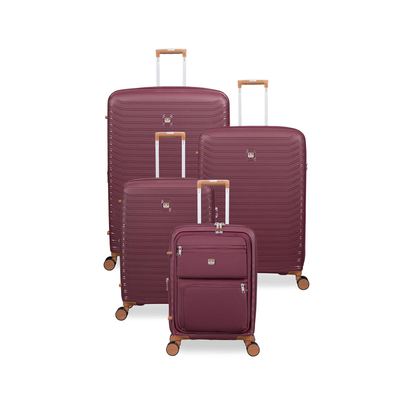 Continuous 4 Piece Hardside Expandable 8 Wheel Spinner Luggage Set with Soft-Pocket Carry-On (French Port)