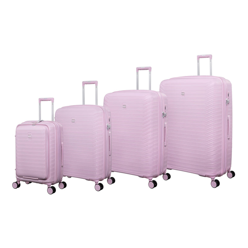 Continuous 4 Piece Hardside Expandable 8 Wheel Spinner Luggage Set with Hard-Pocket Carry-On (Lilac Snow)