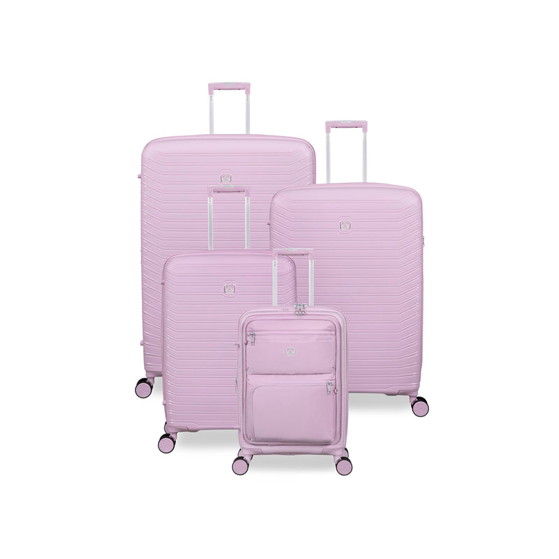 Continuous 4 Piece Hardside Expandable 8 Wheel Spinner Luggage Set with Soft-Pocket Carry-On (Lilac Snow)