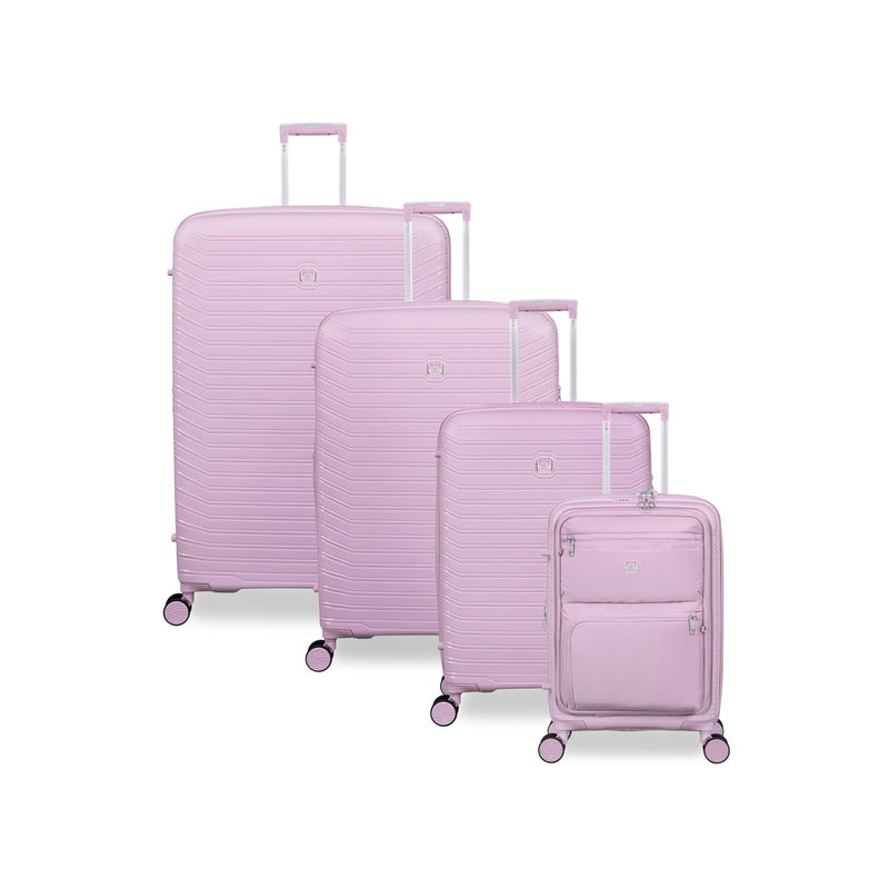 Continuous 4 Piece Hardside Expandable 8 Wheel Spinner Luggage Set with Soft-Pocket Carry-On (Lilac Snow)