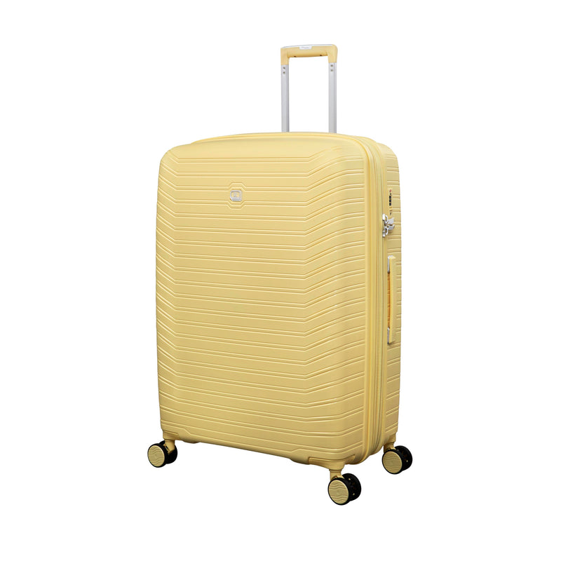 Continuous 4 Piece Hardside Expandable 8 Wheel Spinner Luggage Set with Soft-Pocket Carry-On (Mellow Yellow)