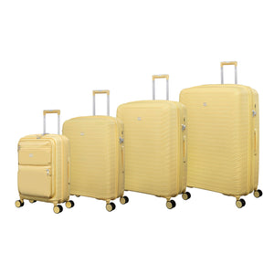 Continuous 4 Piece Hardside Expandable 8 Wheel Spinner Luggage Set with Soft-Pocket Carry-On (Mellow Yellow)