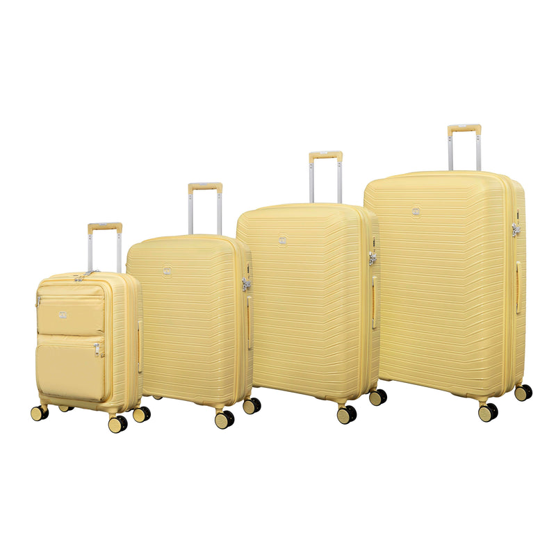 Continuous 4 Piece Hardside Expandable 8 Wheel Spinner Luggage Set with Soft-Pocket Carry-On (Mellow Yellow)