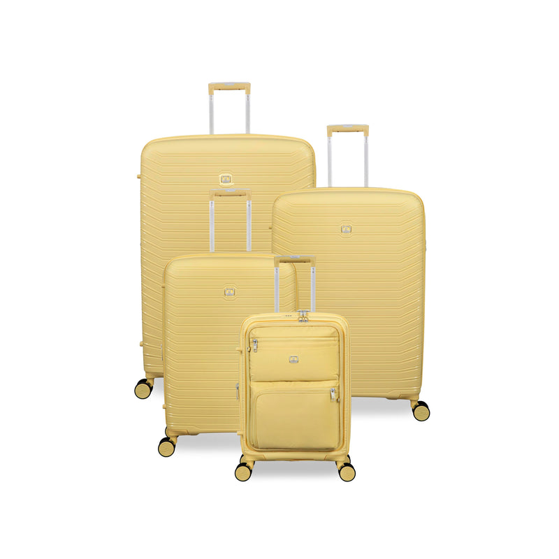 Continuous 4 Piece Hardside Expandable 8 Wheel Spinner Luggage Set with Soft-Pocket Carry-On (Mellow Yellow)