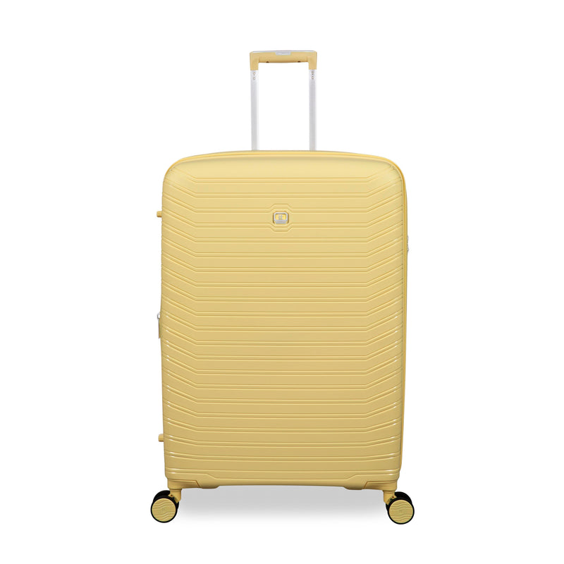 Continuous 4 Piece Hardside Expandable 8 Wheel Spinner Luggage Set with Soft-Pocket Carry-On (Mellow Yellow)