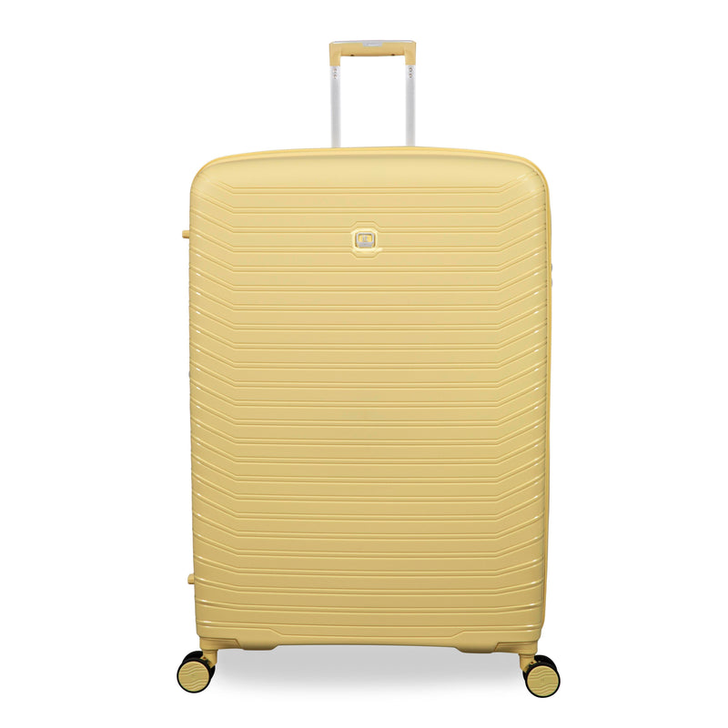 Continuous 4 Piece Hardside Expandable 8 Wheel Spinner Luggage Set with Soft-Pocket Carry-On (Mellow Yellow)