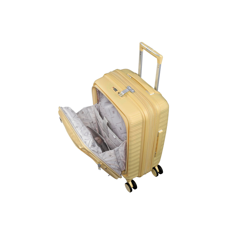 Continuous 4 Piece Hardside Expandable 8 Wheel Spinner Luggage Set with Soft-Pocket Carry-On (Mellow Yellow)