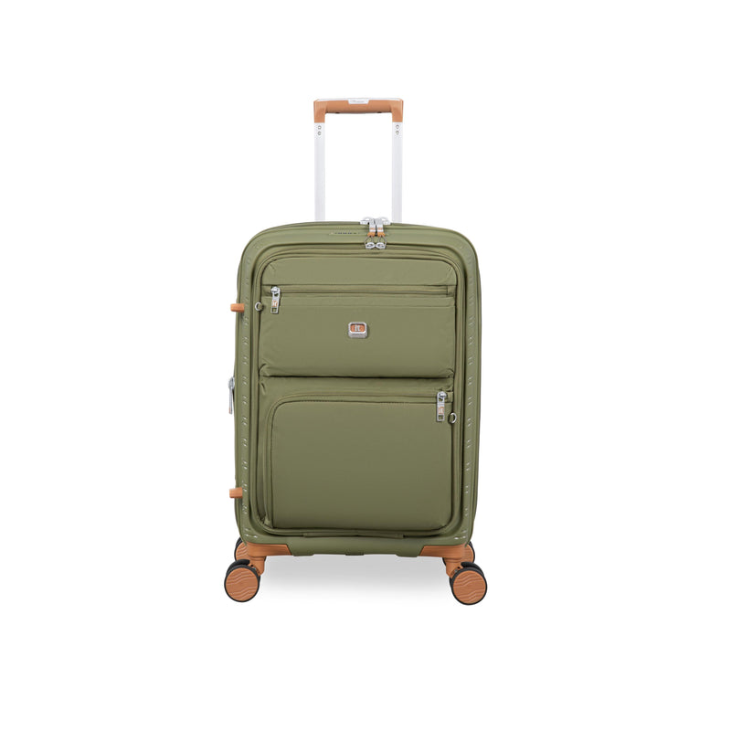 Continuous 22" Hardside Carry-On 8 Wheel Expandable Spinner with Soft Pocket (Olive Drab)
