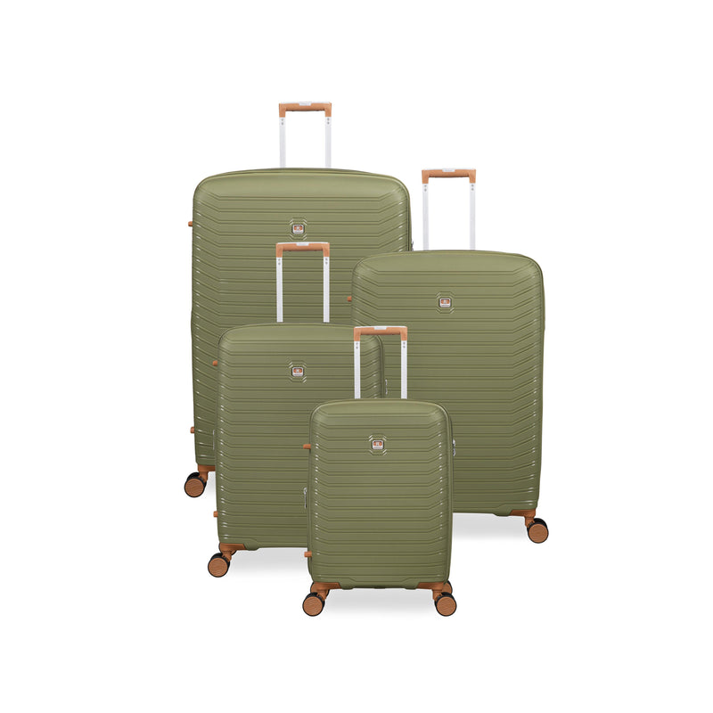 Continuous 4 Piece Hardside Expandable 8 Wheel Spinner Luggage Set (Olive Drab)