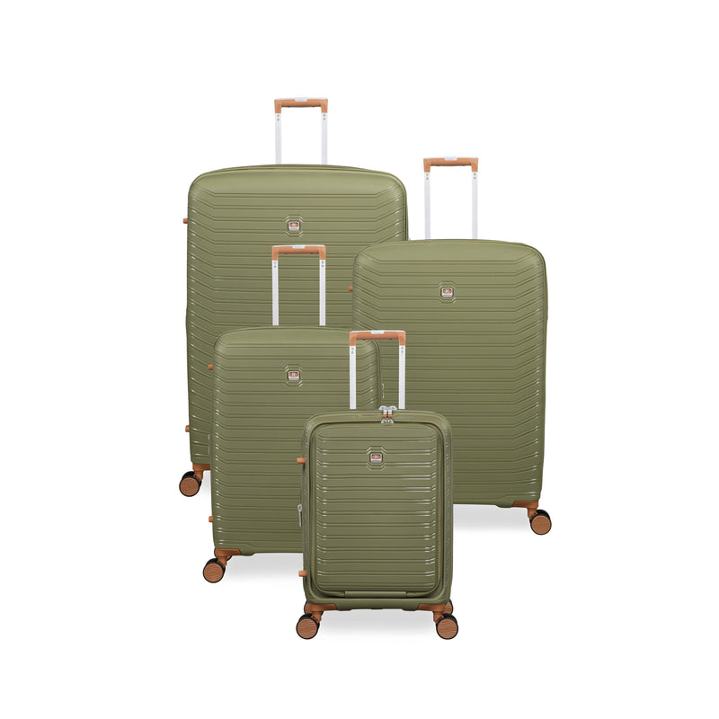 Continuous 4 Piece Hardside Expandable 8 Wheel Spinner Luggage Set with Hard-Pocket Carry-On (Olive Drab)