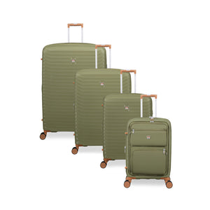 Continuous 4 Piece Hardside Expandable 8 Wheel Spinner Luggage Set with Soft-Pocket Carry-On (Olive Drab)