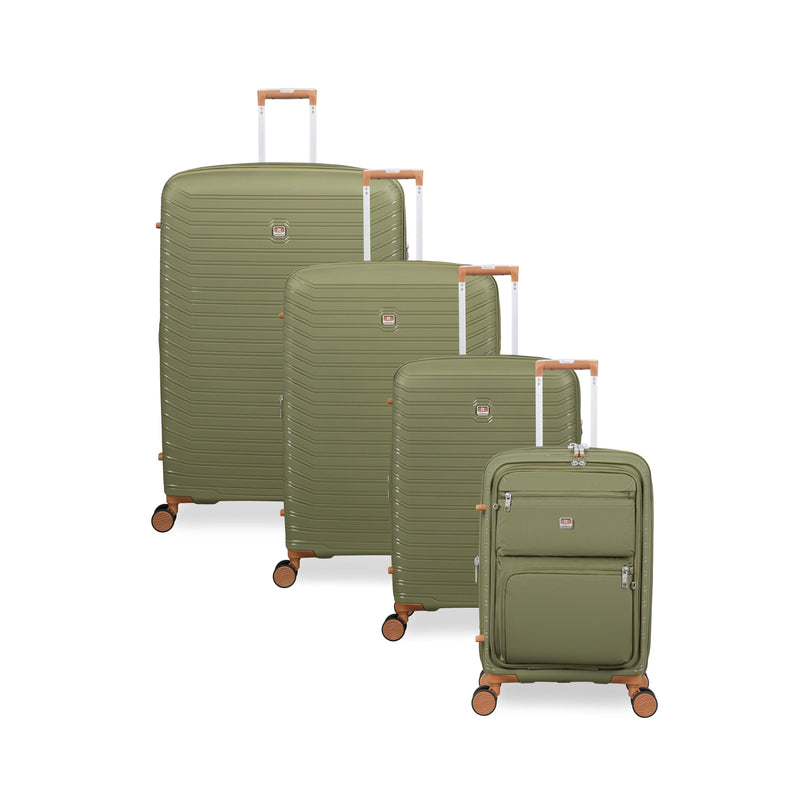 Continuous 4 Piece Hardside Expandable 8 Wheel Spinner Luggage Set with Soft-Pocket Carry-On (Olive Drab)
