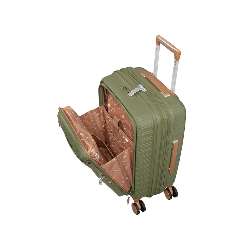 Continuous 4 Piece Hardside Expandable 8 Wheel Spinner Luggage Set with Soft-Pocket Carry-On (Olive Drab)