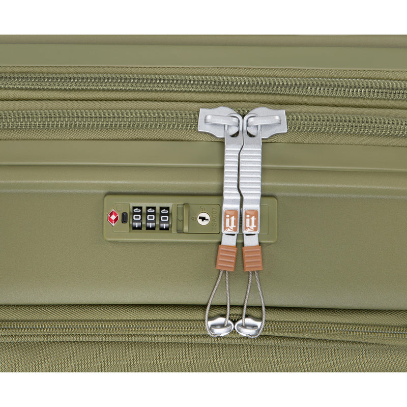 Continuous 4 Piece Hardside Expandable 8 Wheel Spinner Luggage Set with Soft-Pocket Carry-On (Olive Drab)