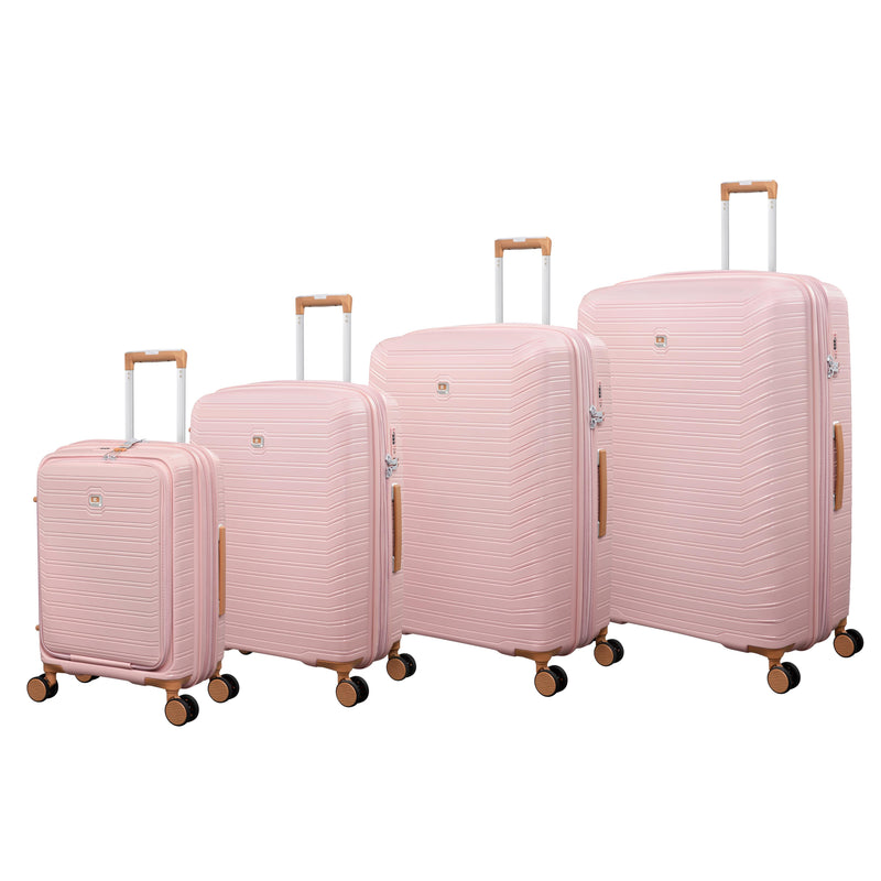 Continuous 4 Piece Hardside Expandable 8 Wheel Spinner Luggage Set with Hard-Pocket Carry-On (Peach Whip)