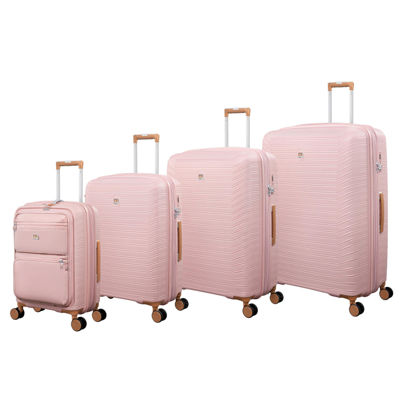 Continuous 4 Piece Hardside Expandable 8 Wheel Spinner Luggage Set with Soft-Pocket Carry-On (Peach Whip)