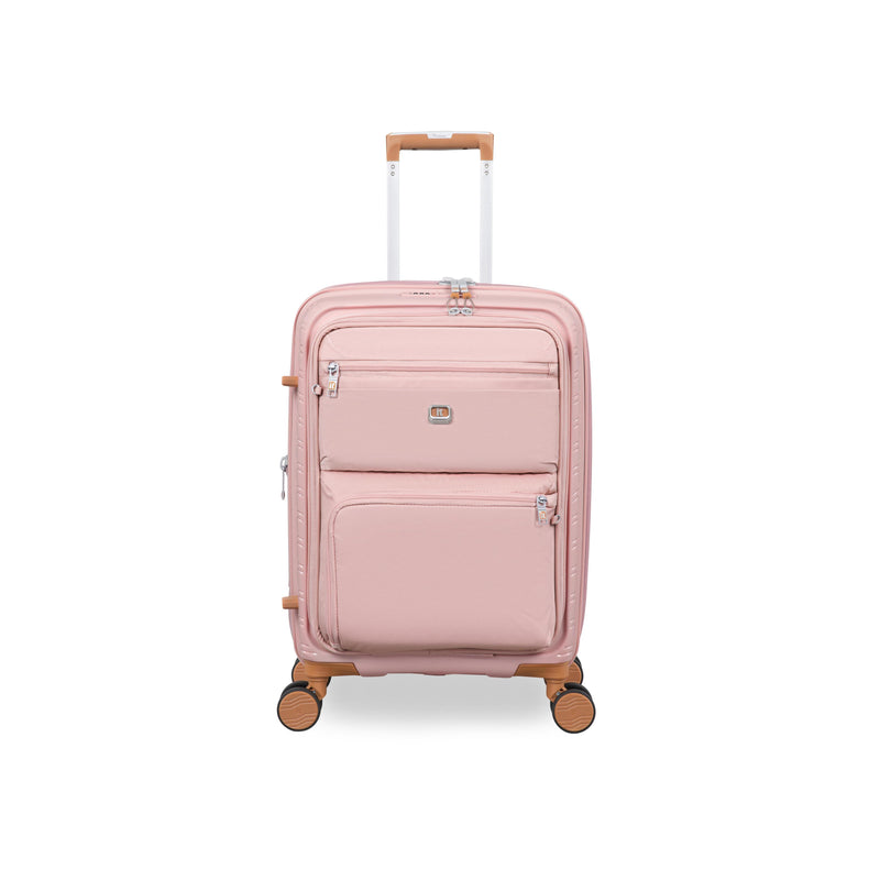 Continuous 4 Piece Hardside Expandable 8 Wheel Spinner Luggage Set with Soft-Pocket Carry-On (Peach Whip)