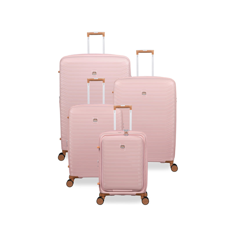 Continuous 4 Piece Hardside Expandable 8 Wheel Spinner Luggage Set with Hard-Pocket Carry-On (Peach Whip)
