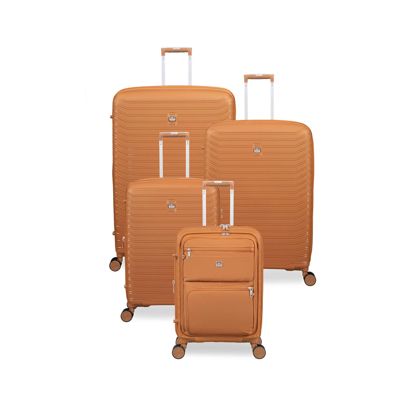 Continuous 4 Piece Hardside Expandable 8 Wheel Spinner Luggage Set with Soft-Pocket Carry-On (Pumpkin Spice)