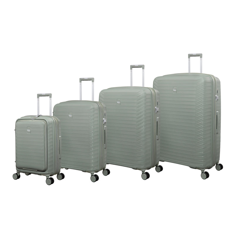 Continuous 4 Piece Hardside Expandable 8 Wheel Spinner Luggage Set with Hard-Pocket Carry-On (Seagrass)