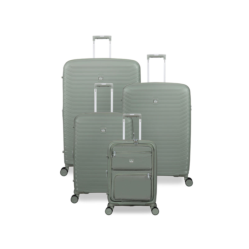 Continuous 4 Piece Hardside Expandable 8 Wheel Spinner Luggage Set with Soft-Pocket Carry-On (Seagrass)