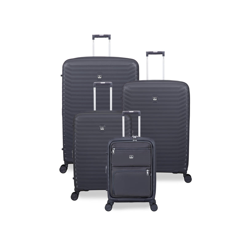 Continuous 4 Piece Hardside Expandable 8 Wheel Spinner Luggage Set with Soft-Pocket Carry-On (Warm Charcoal)