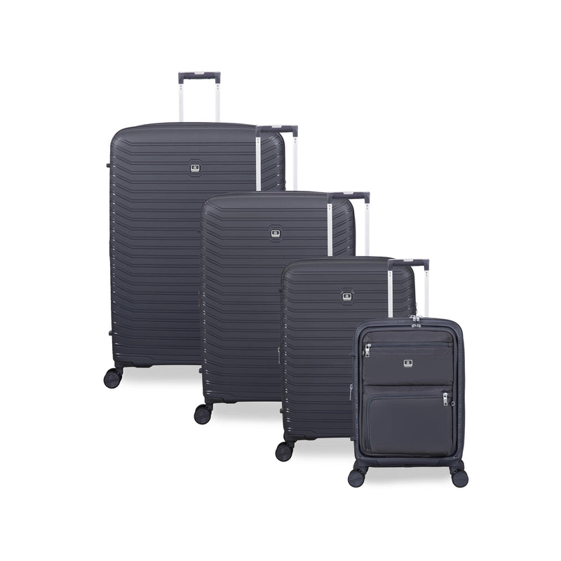 Continuous 4 Piece Hardside Expandable 8 Wheel Spinner Luggage Set with Soft-Pocket Carry-On (Warm Charcoal)