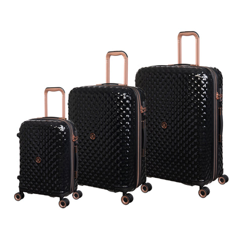 Glitzy 3 Piece Hardside 8 Wheel Expandable Spinner Set (Black)