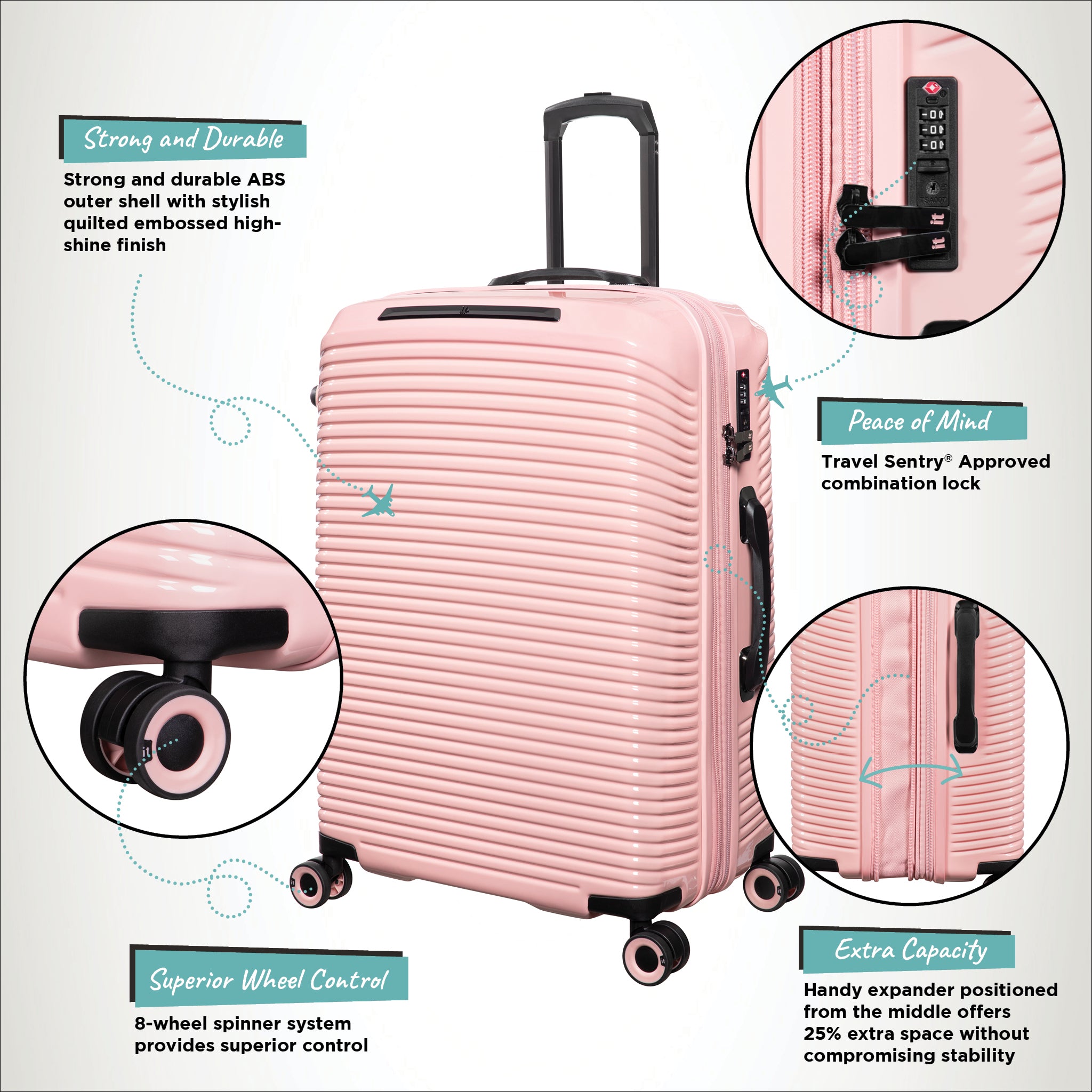 【未使用】24K ピンクローズ Gold Prestige Bell Weather 3-Piece Hardside Spinner Luggage Set | Traveler's Choice