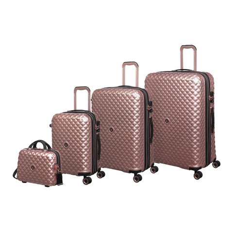 Glitzy 4 Piece Hardside 8 Wheel Expandable Spinner Set (Metallic Rose Gold)